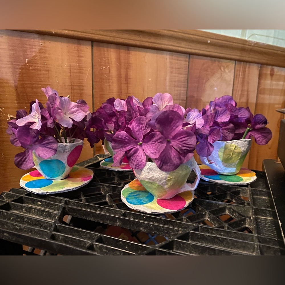 Paper mache tea cup decor